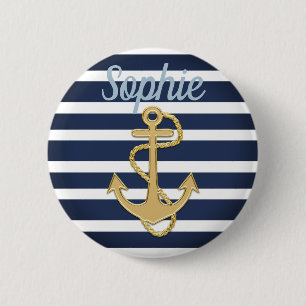 Blue Rand & Guld Anchor Nautical Knapp