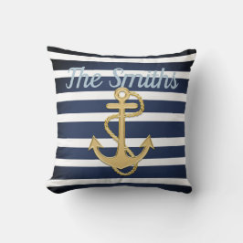 Blue Rand & Guld Anchor Nautical Kudde