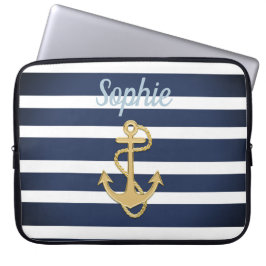 Blue Rand & Guld Anchor Nautical Laptop Fodral