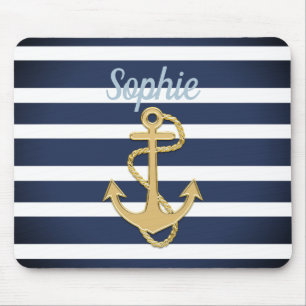 Blue Rand & Guld Anchor Nautical Musmatta