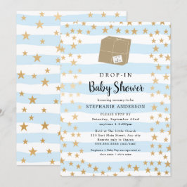 Blue Rand + Guld Star DROP-IN Boy Shower Inbjudningar