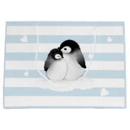 Blue Rand Heart Grått Penguins Gift Bag