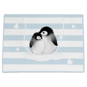 Blue Rand Heart Grått Penguins Gift Bag