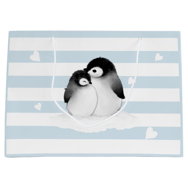 Blue Rand Heart Grått Penguins Gift Bag (Framsidan)