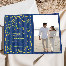 Blue Rand Italienska ThEH Baby Photo Inbjudningar