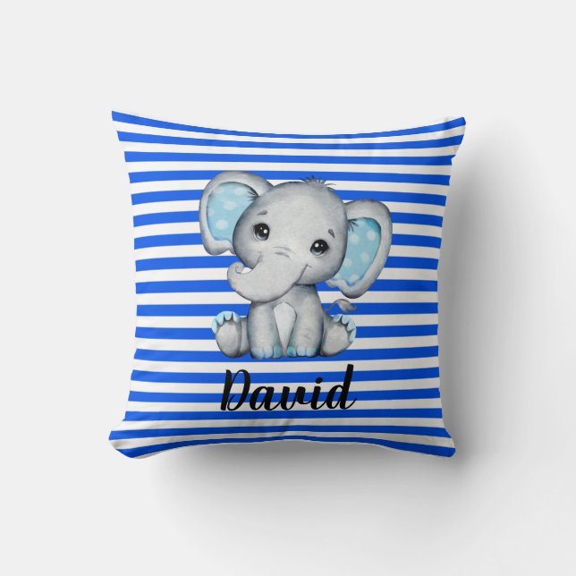 Blue Rand med Elephant   Kudde (Framsida)