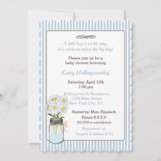 Blue Rand med Mason Burk Baby Shower Inbjudningar (Framsida)