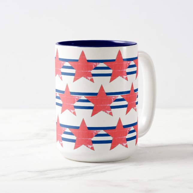 Blue Rand med Red Stars Mugg (Framsida höger)