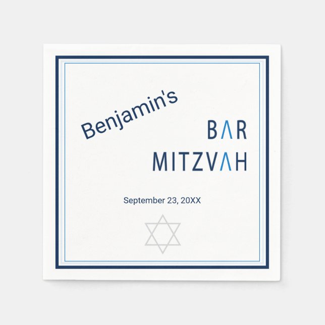 Blue Rand Modern Pub Mitzvah Pappersservett (Framsidan)