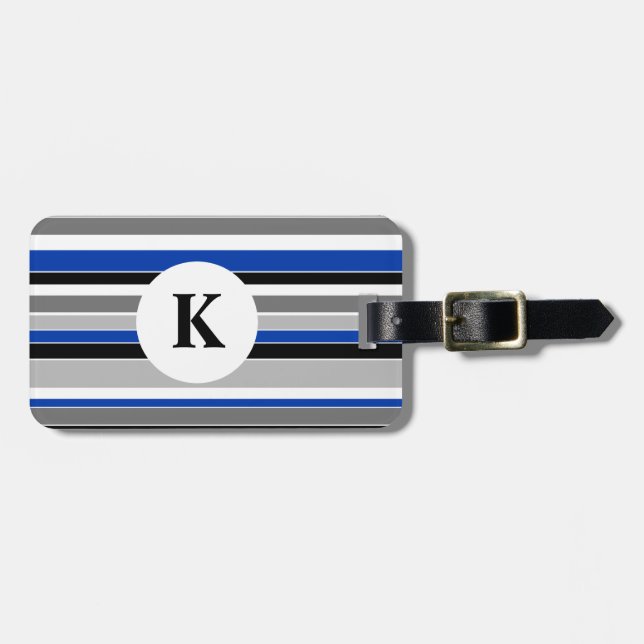 Blue Rand Monogrammad Luggage Tag Bagagebricka (Horisontell Framsida)