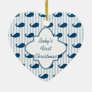 Blue Rand och Whales Baby Första julklapp Julgransprydnad Keramik