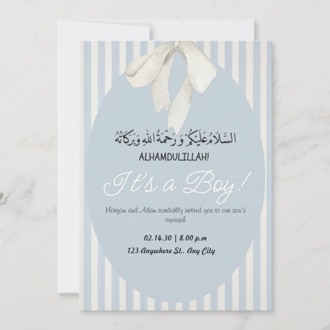 Blue Rand Pojke Announcement Aqiqah Inbjudan (Framsida)