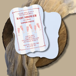 Blue Rand Red Gräns Brunch & BubLY Baby Shower Inbjudningar
