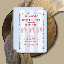 Blue Rand Red Gräns Brunch & BubLY Baby Shower Inbjudningar