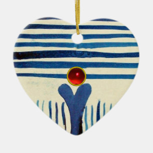 BLUE RAND & RED RUBY HEART JULGRANSPRYDNAD KERAMIK