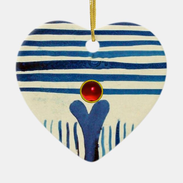 BLUE RAND & RED RUBY HEART JULGRANSPRYDNAD KERAMIK (Framsidan)