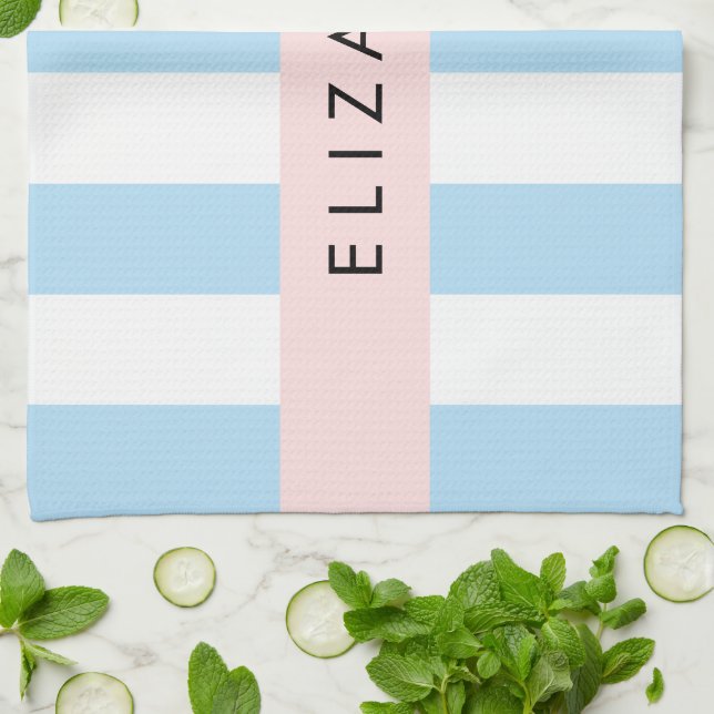 Blue Rand, Stripe Mönster, Linjer, Ditt namn Kökshandduk (Vikta)