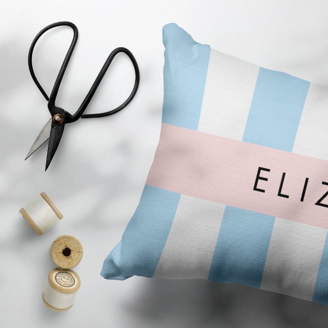 Blue Rand, Stripe Mönster, Linjer, Ditt namn Prydnadskudde (Skapare uppladdad)
