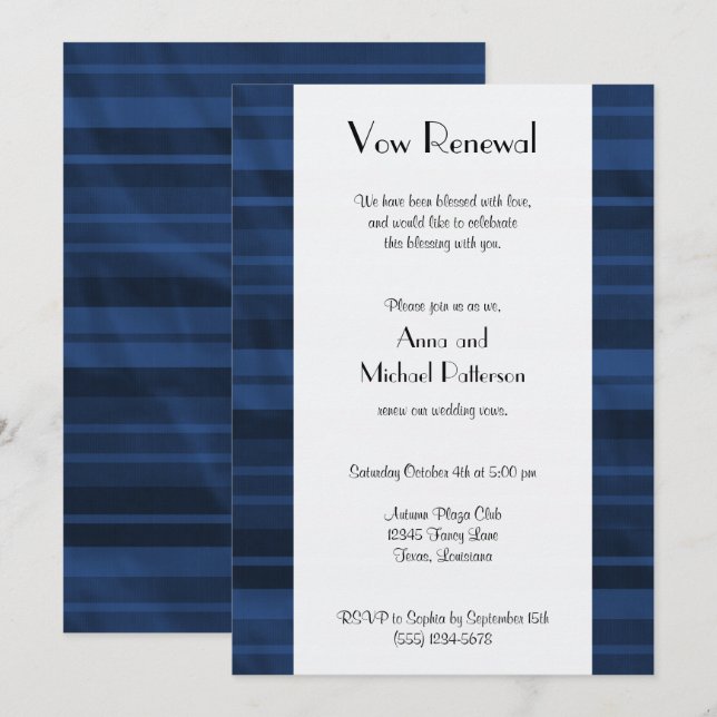 Blue Rand, Stripe Mönster, Linjer, Vow Renewal Inbjudningar (Fram/baksida)