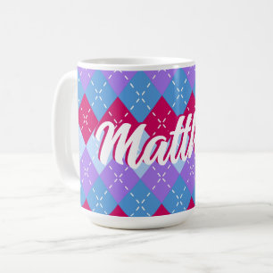 Blue Raspberry Lavender Magenta Argyle Personalize Kaffemugg