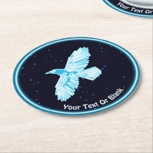 Blue Raven On Stars Underlägg Papper Rund