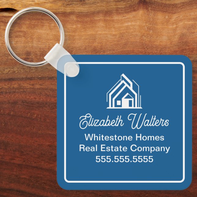 Blue Real Estate Company Personalized Realtor Nyckelring (Framsida)