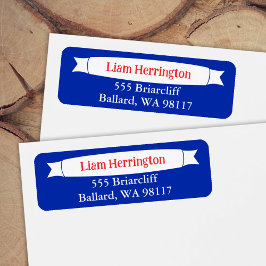 Blue & Red Address Label with Banner Returadress Etikett