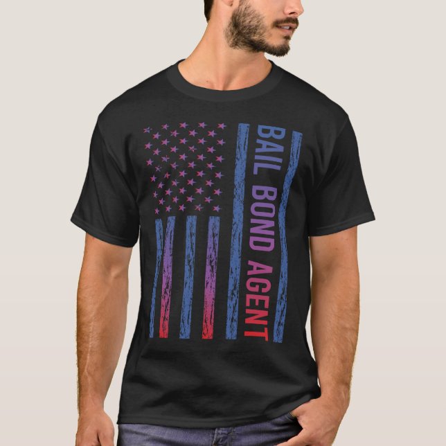 Blue Red American Flagga Bail Bond Agent T Shirt (Framsida)