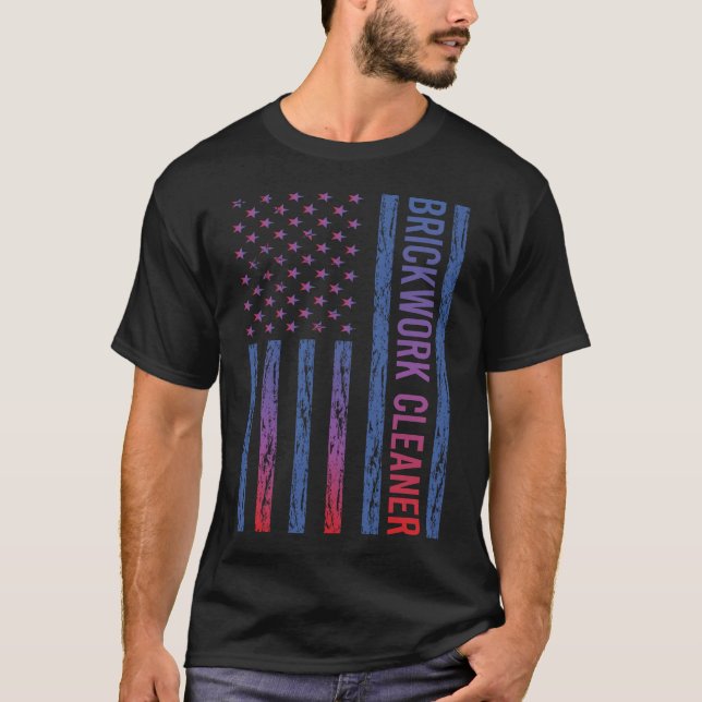 Blue Red American Flagga Brickwork Cleaner T Shirt (Framsida)