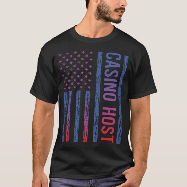 Blue Red American Flagga Casino Host T Shirt (Framsida)