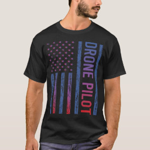 Blue Red American Flagga Drone Pilot T Shirt