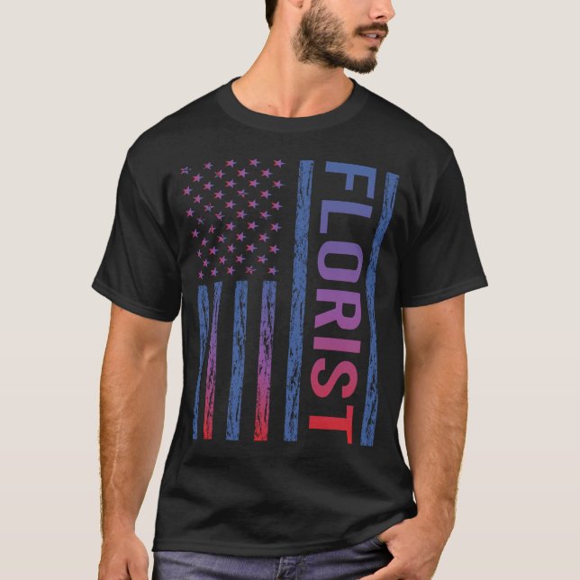 Blue Red American Flagga Florist T Shirt (Framsida)