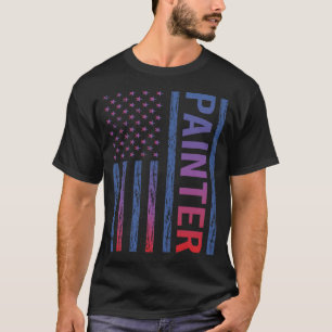 Blue Red American Flagga Painter T Shirt