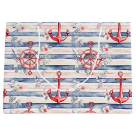Blue Red Anchors Floral Stripes Beach Birthday