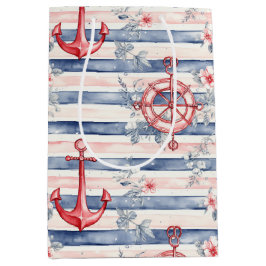 Blue Red Anchors Floral Stripes Beach Birthday