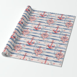 Blue Red Anchors Floral Stripes Beach Birthday Presentpapper