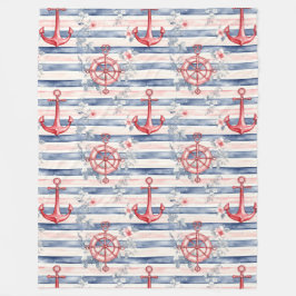 Blue Red Anchors Floral Stripes Beach  Fleecefilt