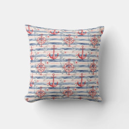 Blue Red Anchors Floral Stripes Beach  Kudde