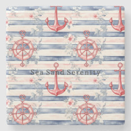 Blue Red Anchors Floral Stripes Beach Ocean Stenunderlägg