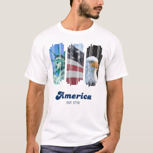 Blue Red and White Fragmented America Art T Shirt