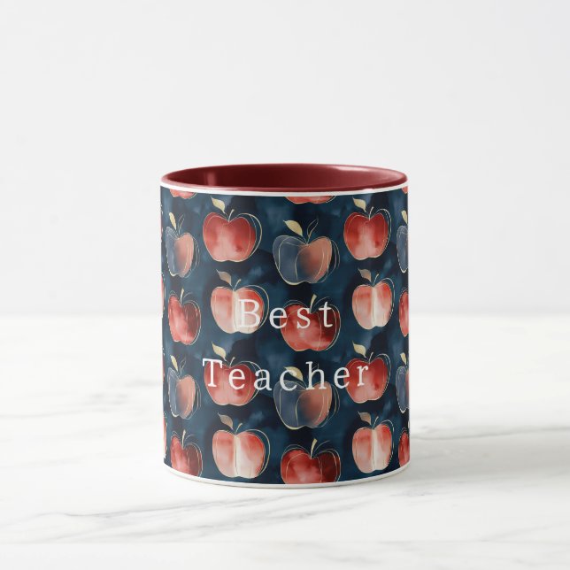 Blue Red Apples Best Teacher or personalize Mugg (Center)