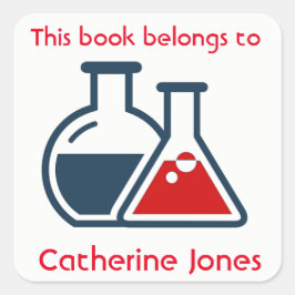 Blue Red Beakers Science Design Bookplate Sticker Fyrkantigt Klistermärke