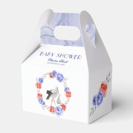 Blue Red Blommigt Stork Winter Baby Shower Presentaskar