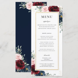 Blue Red Burgundy  Rosa Blommigt Bröllop Menu Program