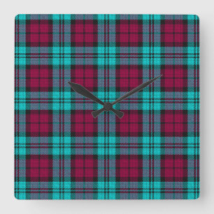 Blue Red Campbell Tartan Blackwatch Play Fyrkantig Klocka