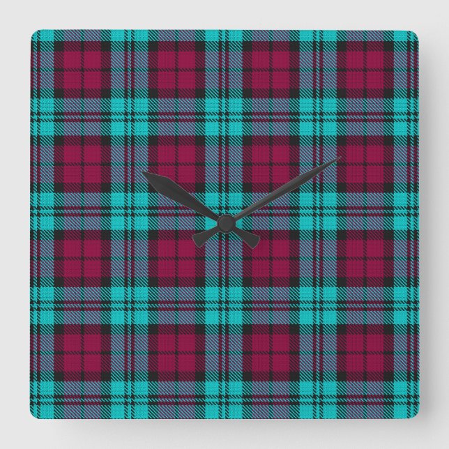 Blue Red Campbell Tartan Blackwatch Play Fyrkantig Klocka (Framsida)
