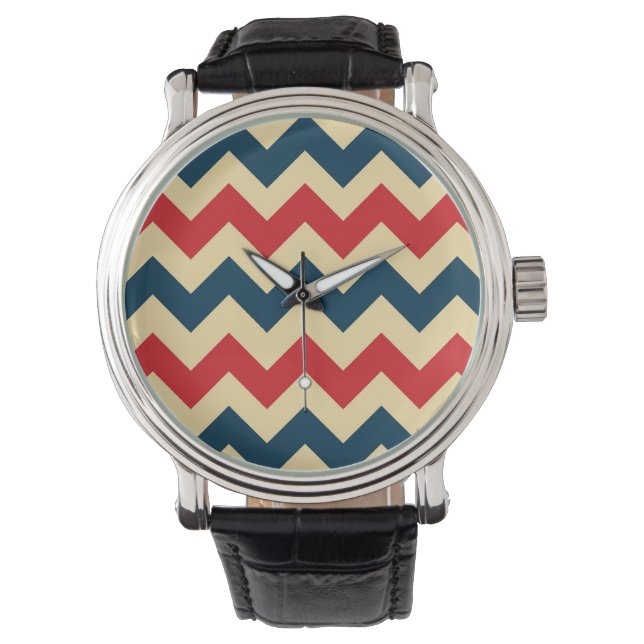 Blue Red Chevron Zigzap Mönster Armbandsur (Framsida)