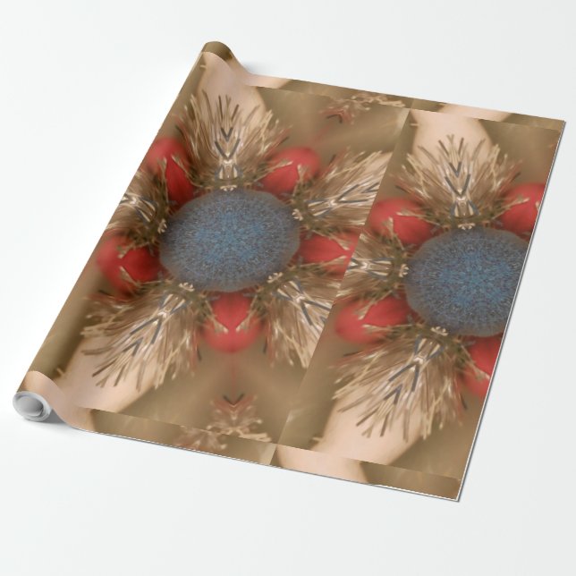 Blue Red Dekoration Baubles Presentpapper (Utrullad)