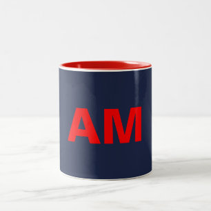 Blue Red Färg Monogram Initial Brev Två-Tonad Mugg