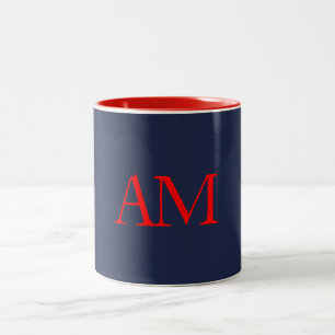 Blue Red Färg Monogram Initial Brev Två-Tonad Mugg